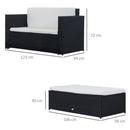 Set Salotto da Giardino in Rattan Sintetico Divano e Poggiapiedi con Cuscini Nero 