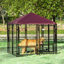 Recinto per Cani da Esterno con Serratura 141x141x153 cm 2 Ciotole Girevoli e Copertura Rimovibile Nero e Rosso
