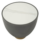 Tavolino da Caffè Elge Ø46x45 cm in Ferro e Ceramica e Poliestere Grigio e Oro e Bianco      