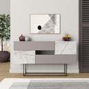 Consolle Moderna 145x40x82 cm con 2 Ante 2 Cassetti e Gambe Alte Tortora e Marmo Bianco      