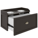 Ciotole per Cani Rialzate 60x30x36 cm in Acciaio Inox e Struttura in Legno con Cassetto Marrone   
