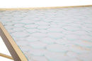 Tavolino Soggiorno Glassy Coppia 50x50x100 cm - 40x40x80 cm in Ferro e Vetro Oro      