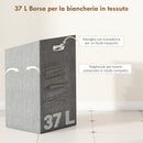 Mobile Bagno a Doghe con Cesto Portabiancheria 40x30x95 cm Apertura a Ribalta in Bambù e Poliestere Grigio e Legno  
