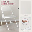 Set 2 Sedie Pieghevoli 45x46x78 cm Imbottite in Finta Pelle PU e Metallo Bianco   
