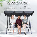 Dondolo da Giardino 3 Posti 204x112x150 cm con Tettuccio e Portabicchieri in Rattan PE e Acciaio Grigio      
