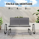 Panchina a Dondolo 2 Posti da Giardino 120x70x85 cm in Metallo e Tessuto a Rete Grigio      