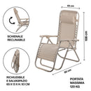 Sedia Sdraio Reclinabile e Richiudibile Rio 65x90x108 cm con Poggiatesta in Poliestere con Struttura in Acciaio Avorio Mélange      