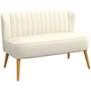 Divano 2 Posti Design Moderno 117x56.5x77 cm Tessuto Effetto Lino e Legno di Caucciù Crema   