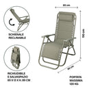 Sedia Gran RelaxImbottita Reclinabile E Richiudibile 65x90x110 cm in Acciaio PVC e Poliestere Verde Rio Plus      