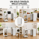Mobile con Tavolo Scrivania a Scomparsa Richiudibile Salvaspazio in Truciolare Bianco      