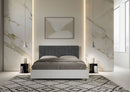 Letto Matrimoniale con Rete e Contenitore Alzata Comoda Struttura Bianco Frassico e Testata in Microfibra Kaia Grigio Varie Misure