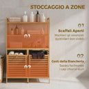 Mobile Porta Biancheria Doppio 80x30x118 cm Inclinabile 2 Cesti 3 Ripiani in Bambù Colore Rovere      