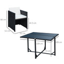 Set Salotto da Giardino in Rattan Sintetico 4 Poltrone e Tavolino Nero 