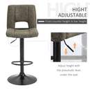 Set 2 Sgabelli Imbottite da Bar 41,5x51x94-115 cm in Tessuto Cachi e Nero
