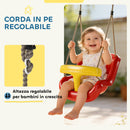 Altalena per Bambini 9-36 Mesi Regolabile 28x36x180 cm con Corde e Moschettoni in PE Rossa e Gialla      