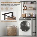 Mobile Sopra Lavatrice 67x40x161,8 cm a 3 Ripiani con Barra Appendiabiti in Legno e Acciaio Marrone e Nero      