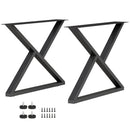 Set 2 Gambe per Tavolo 60x10x43 cm a Forma di X con 12 Viti e 4 Piedini Regolabili Stile Industriale in Acciaio Nero      