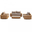 Set Salotto da Giardino Divano 2 Poltrone e Tavolino con Cuscini in Alluminio Marrone