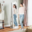 Specchio Portagioie 3 in 1 Girevole a 360° e Autoportante 55x55x161 cm in MDF Bianco  