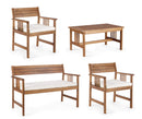Set Salotto da Giardino Divano 2 Poltrone e Tavolino in Legno di Acacia Ecrù