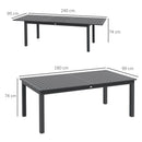 Tavolo Allungabile da Esterno per 8-10 Persone 180/240x99x74 cm in Acciaio e Alluminio Grigio Scuro