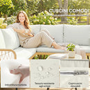 Set 4 Pezzi Salotto da Giardino con 2 Divani 2 Posti Angolari e Tavolino da Caffè in Acciaio e Rattan Legno e Crema      