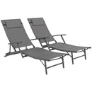 Set 2 Sdraio da Giardino Pieghevoli 64x154x87A cm con Schienale Regolabile e Cuscino Grigio   