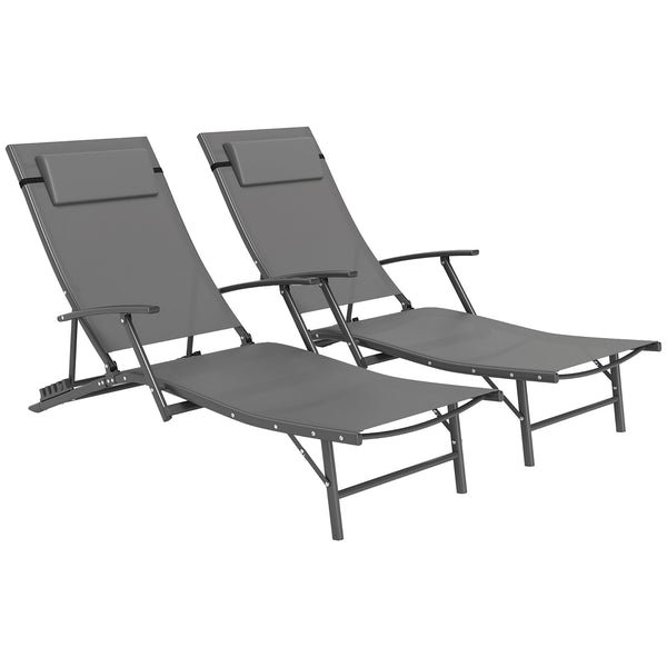 Set 2 Sdraio da Giardino Pieghevoli 64x154x87A cm con Schienale Regolabile e Cuscino Grigio online