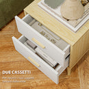 Comodino in Stile Scandinavo 40x40x50 cm con 2 Cassetti in Legno Bianco 