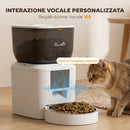 Distributore Automatico Cibo Gatti 4L WiFi 2.4G App Controllo con Registratore 10s Ciotola Bianco      