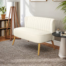 Divano 2 Posti 117x56,5x77 cm Senza Braccioli con Gambe in Legno e Tessuto Effetto Lino Bianco Crema      