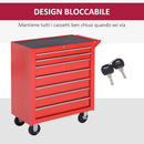 Carrello Porta Attrezzi 69x33x75 cm con 7 Cassetti Tappetini in EVA Serratura e 2 Chiavi Ruote con Freno in Acciaio Rosso      