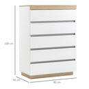 Cassettiera 5 Cassetti Design Minimal 80x40x109 cm Bianco e color Rovere  