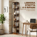 Libreria 29,5x30x185 cm Scaffale a 6 Ripiani Finitura in Legno e Acciaio Marrone      