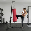 Supporto per Sacco Boxe Regolabile 175x91x185-231 cm con Base Triangolare e Sacco da Boxe in Acciaio e Tela Rosso      