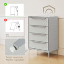 Cassettiera 4 Cassetti 60x36x88 cm con Rivestimento in Tessuto Effetto Lino in Acciaio Grigio      