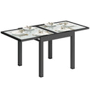 Tavolo da Pranzo Allungabile da Giardino 80-160x80x75 cm con Piano in Vetro e Alluminio Nero e Trasparente      