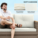 Set Salotto da Giardino Divano 2 Posti con Chaise Longue e Tavolino  in Rattan PE Crema  