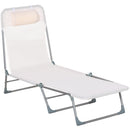 Sdraio da Giardino 182x56x28 cm Pieghevole con Schienale Reclinabile e Cuscino in Metallo e Texteline Crema      