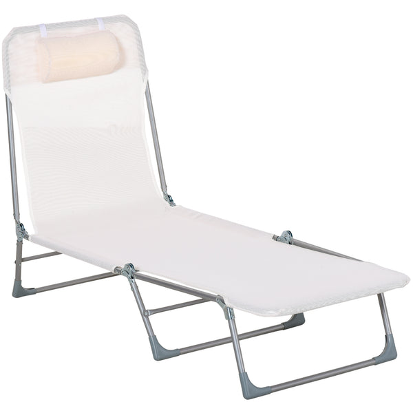 online Sdraio da Giardino 182x56x28 cm Pieghevole con Schienale Reclinabile e Cuscino in Metallo e Texteline Crema