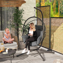 Poltrona Sospesa a Uovo 120x106x188 cm con Cuscino Imbottito e Cesto Pieghevole Grigio      