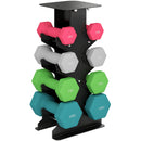 Set 8 Manubri Pesi Esagonali Antiscivolo 20 kg Totali con Supporto in Metallo e Plastica Multicolore      