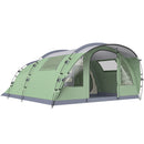 Tenda da Campeggio Multi-Stanza 505x390x196 cm per 2-4 Persone con Finestre e Veranda Struttura in Fibra di Vetro Verde      