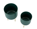 Porta Vasi Grent Set 2 Pz Ø20x29 cm - Ø16x24 cm in Ferro Verde e Oro      