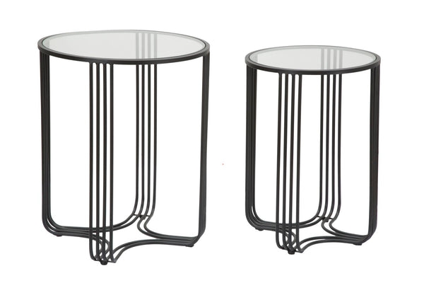 Tavolinetti Dublino Coppia Ø50,5x61,5 - 40,5x57 cm in Ferro e Vetro Nero prezzo