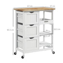 Carrello da Cucina 67x37x85,5 cm con 3 Cassetti e 3 Ripiani Aperti in Legno Bianco      