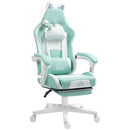 Sedia da Gaming Ergonomica con Orecchie da Gatto Poggiapiedi Retrattile e Schienale Reclinabile 135° Bianco e Azzurro     