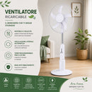 Ventilatore da Terra 105 cm Ricaricabile Ø40cm Potenza 55W e Telecomando Bianco      