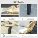 Set 4 Pezzi da Esterno 2 Sedie Divano 2 Posti e Tavolino con Piano in Vetro in Rattan PE Naturale e Crema   