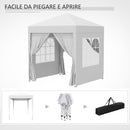 Gazebo da Giardino Pieghevole 2x2m con 4 Pareti Rimovibili in Poliestere e Acciaio Bianco